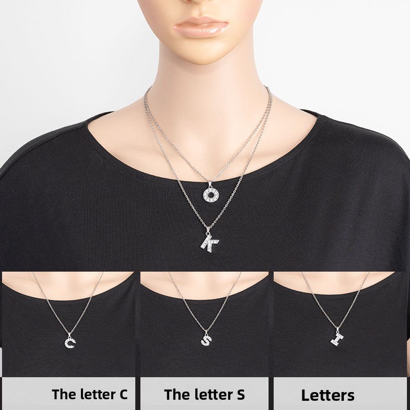Collar de Acero Inoxidable con Colgante de Letra y Circonita