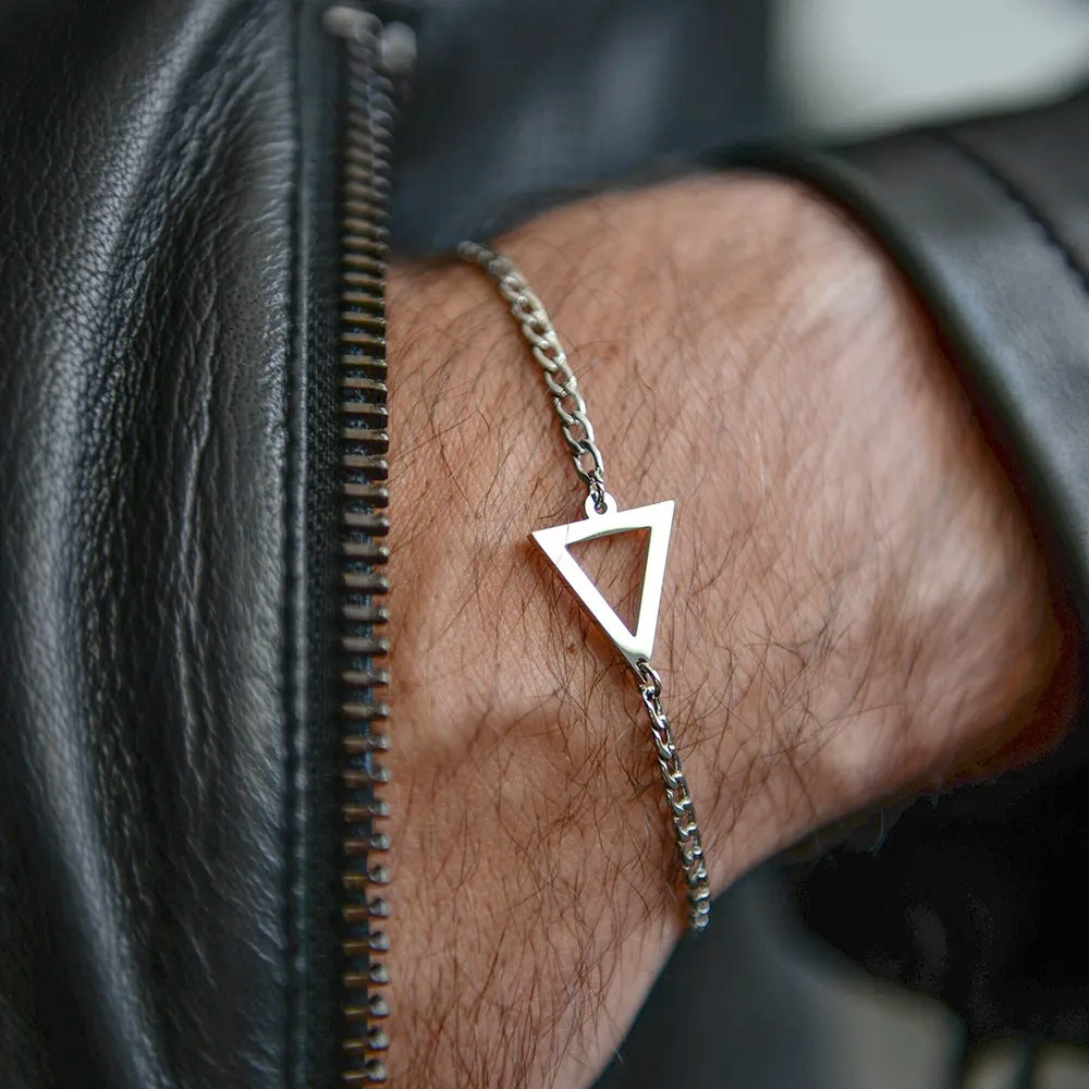 Pulsera de Acero Inoxidable Geométrica con Triángulo y Cruz – Cadena NK Estilo Hip Hop (Unisex)