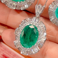 Conjunto de Joyería Esmeralda y Paraíba Simuladas, Light Luxury con Base de Cobre