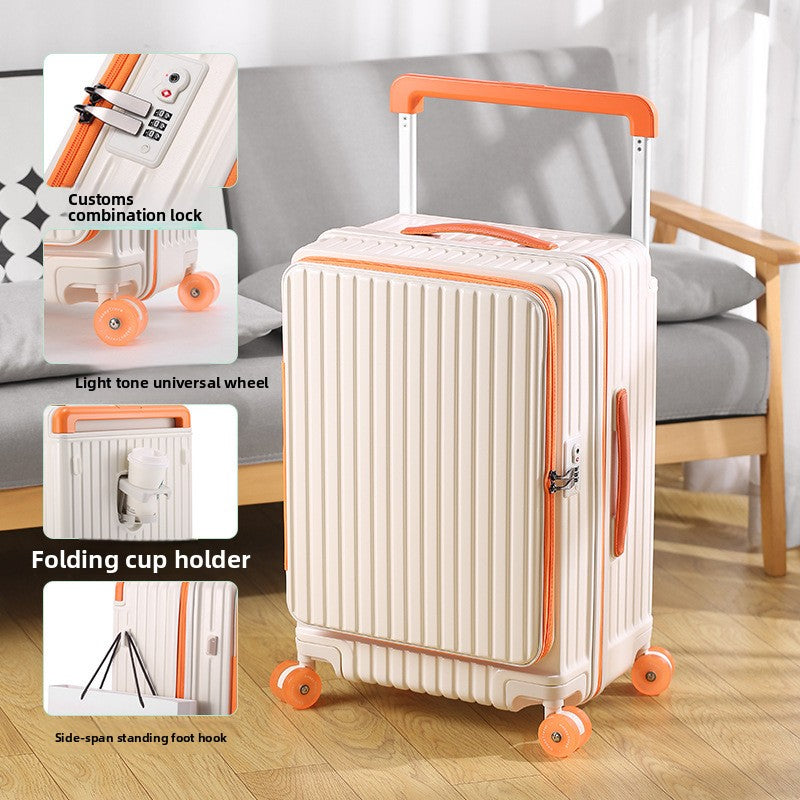 Side-opening suitcase with a wide handle