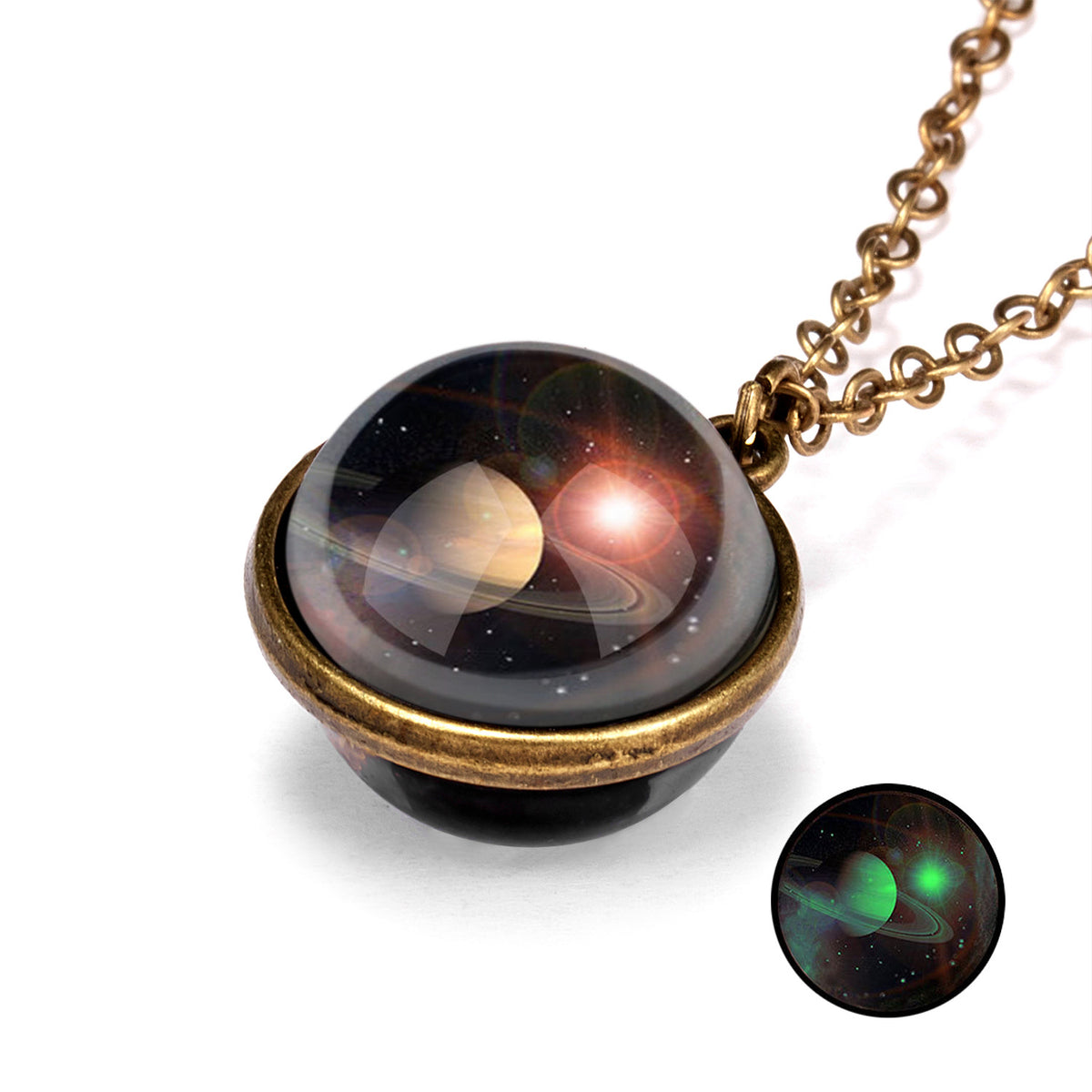 Double-Sided Geometric Pendant Galaxy Glow Necklace