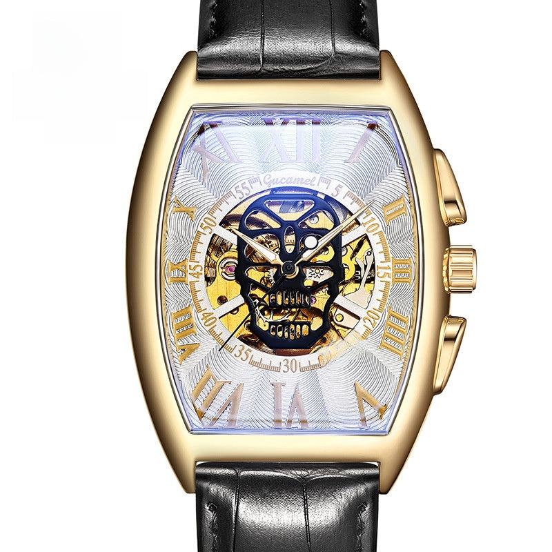 Reloj mecánico automático esqueleto con calavera