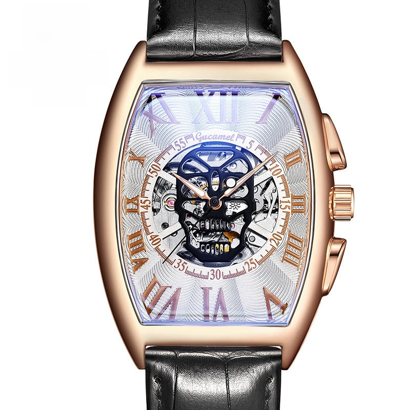 Reloj mecánico automático esqueleto con calavera