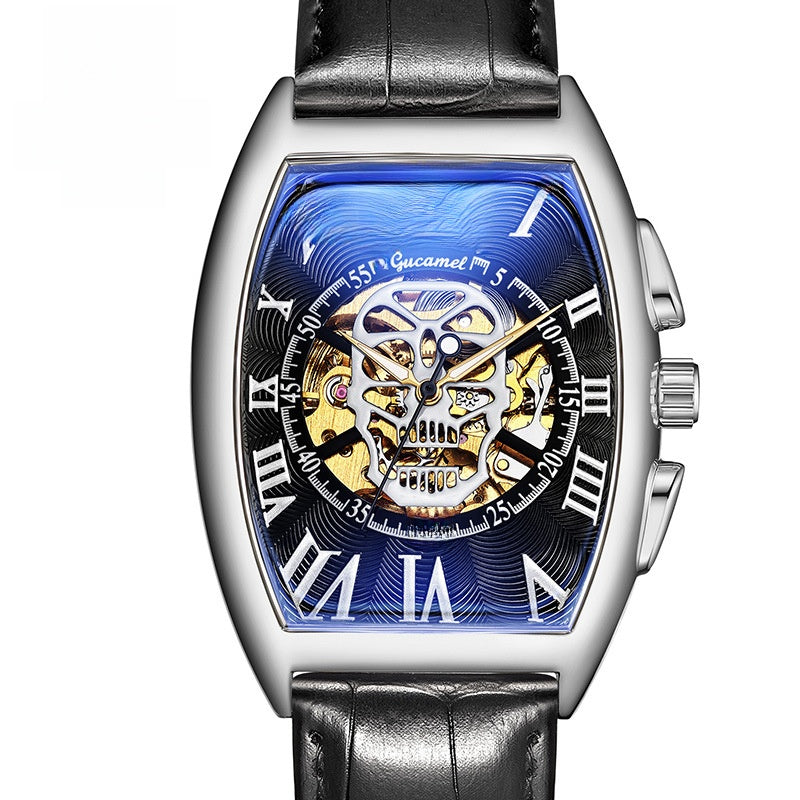 Reloj mecánico automático esqueleto con calavera