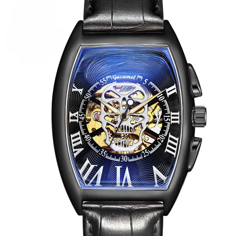 Reloj mecánico automático esqueleto con calavera