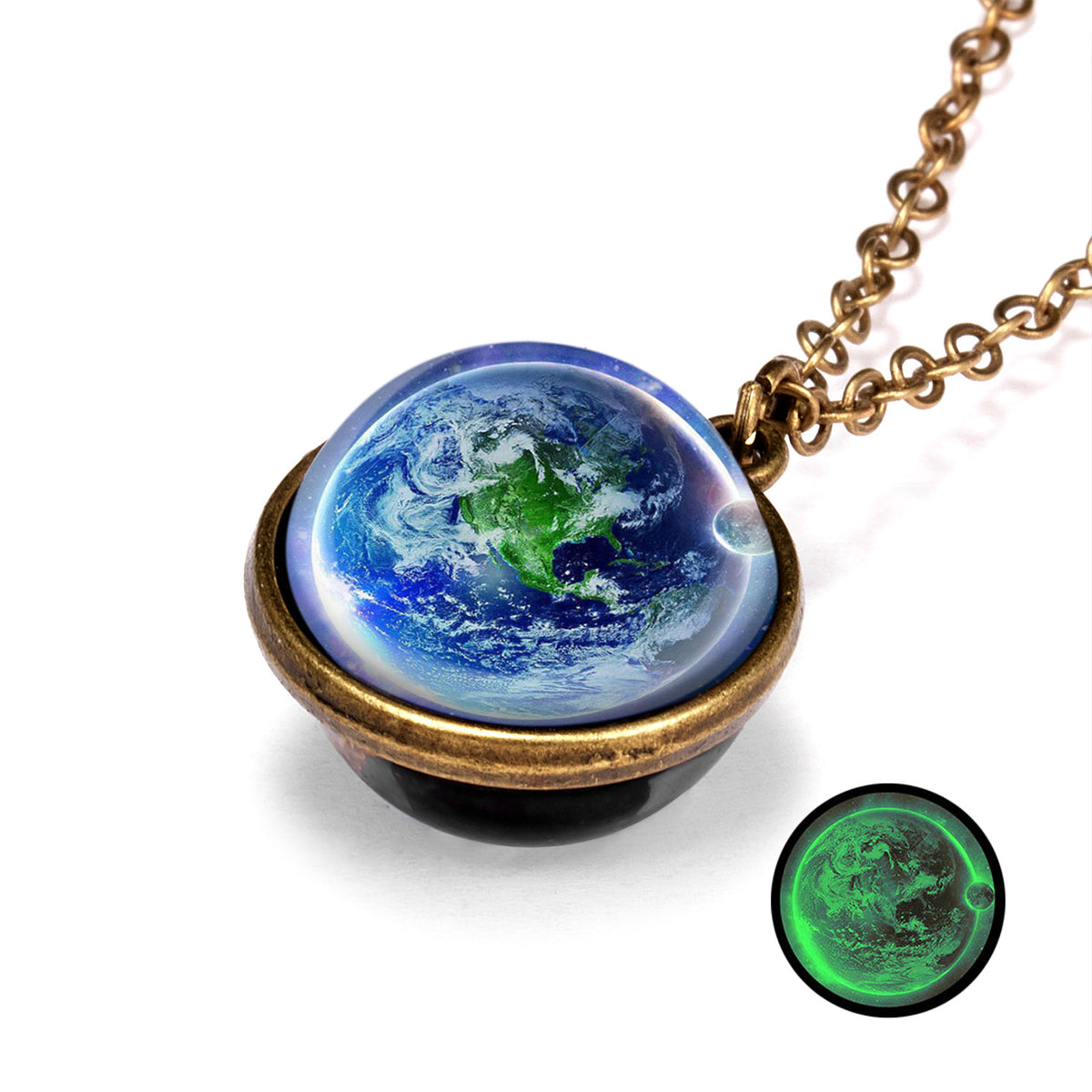 Double-Sided Geometric Pendant Galaxy Glow Necklace