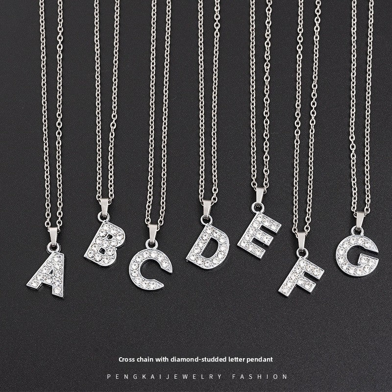 Collar de Acero Inoxidable con Colgante de Letra y Circonita