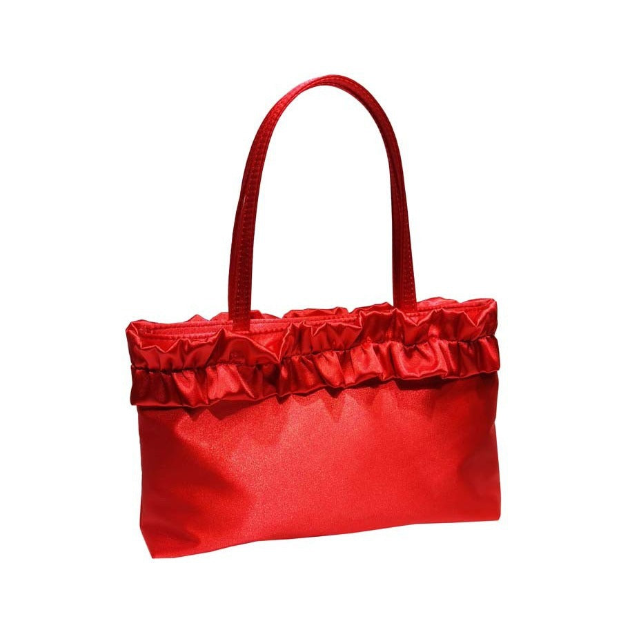 Bolso bandolera rojo de satén artesanal con encaje floral vintage