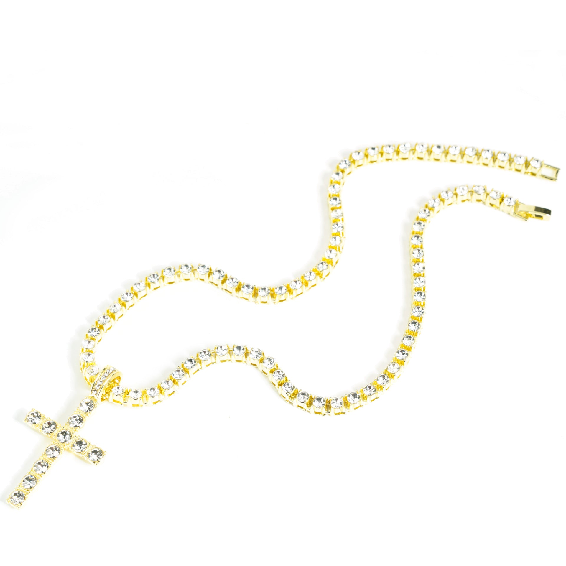 Collar Unisex con Colgante de Cruz de Strass Estilo Hip Hop, Cadena 4mm