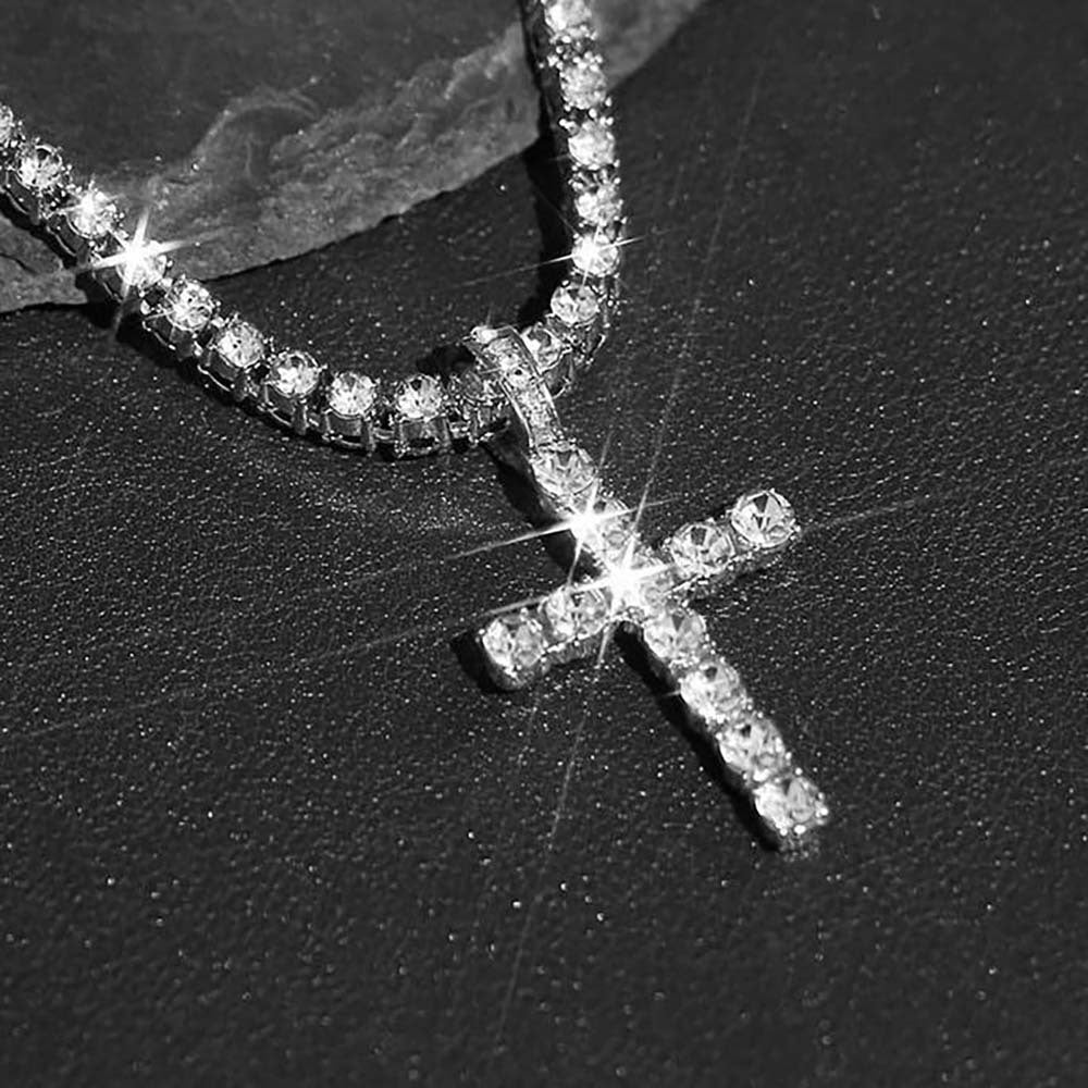 Collar Unisex con Colgante de Cruz de Strass Estilo Hip Hop, Cadena 4mm