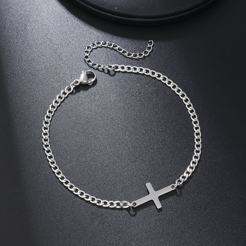 Pulsera de Acero Inoxidable Geométrica con Triángulo y Cruz – Cadena NK Estilo Hip Hop (Unisex)