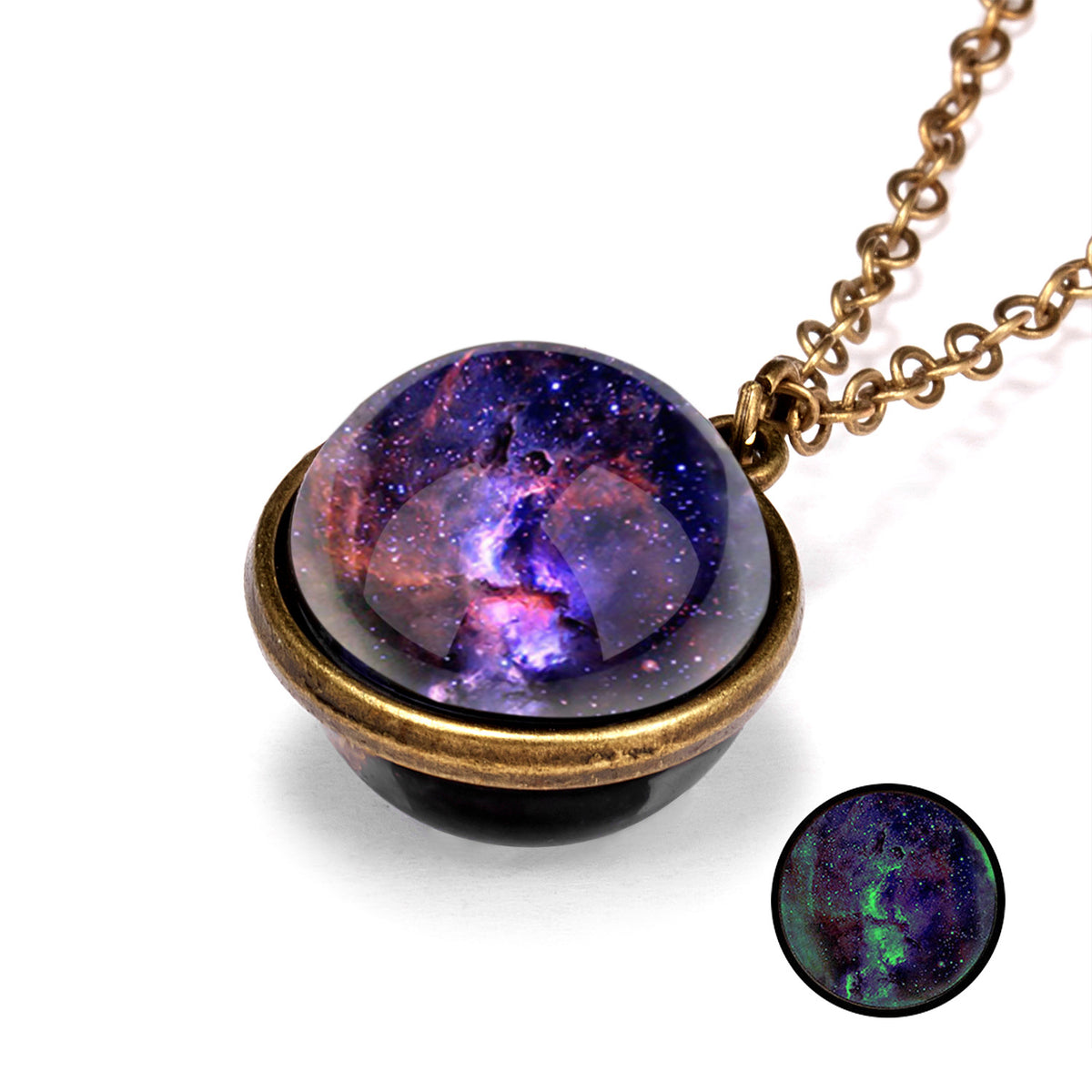 Double-Sided Geometric Pendant Galaxy Glow Necklace