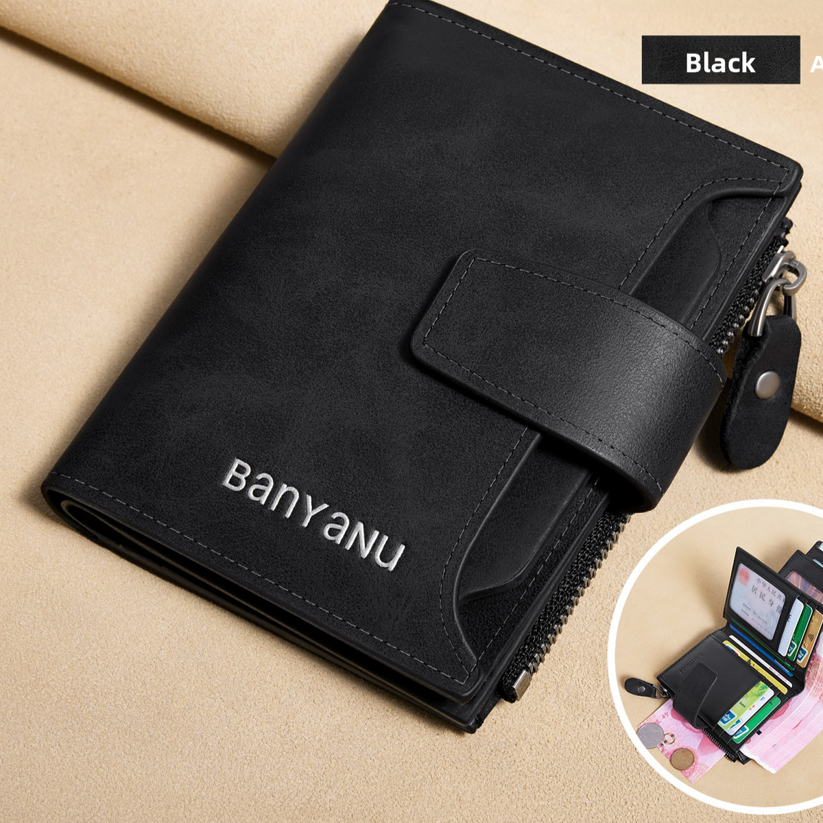 Cartera con Monedero de Piel Auténtica para Hombre con Protección RFID