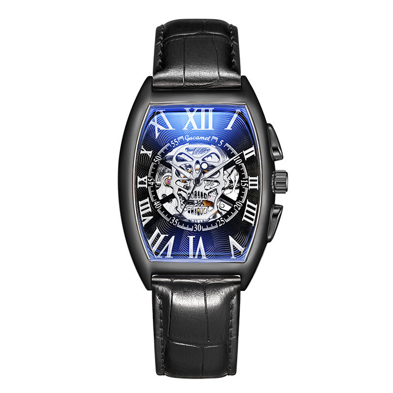 Reloj mecánico automático esqueleto con calavera