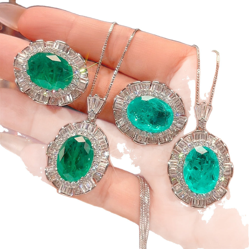 Conjunto de Joyería Esmeralda y Paraíba Simuladas, Light Luxury con Base de Cobre