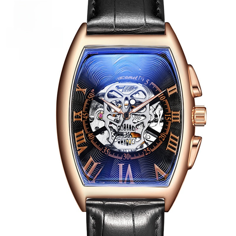 Reloj mecánico automático esqueleto con calavera
