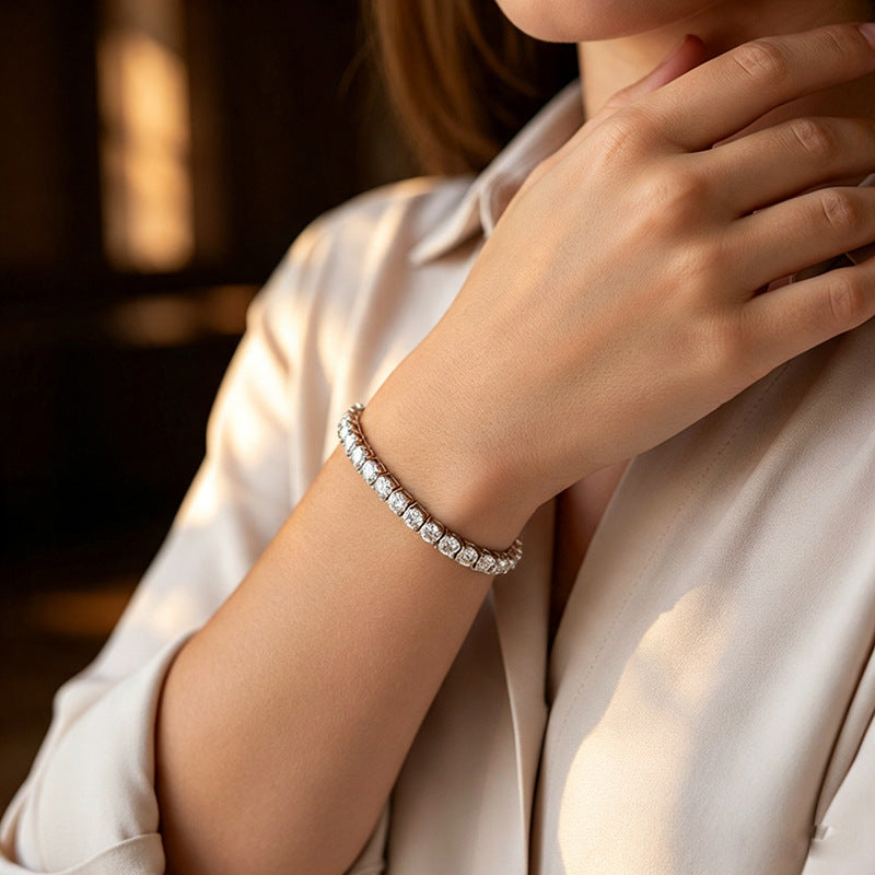 Pulsera Tenis de Moissanita con Base de Cobre y Baño de Oro