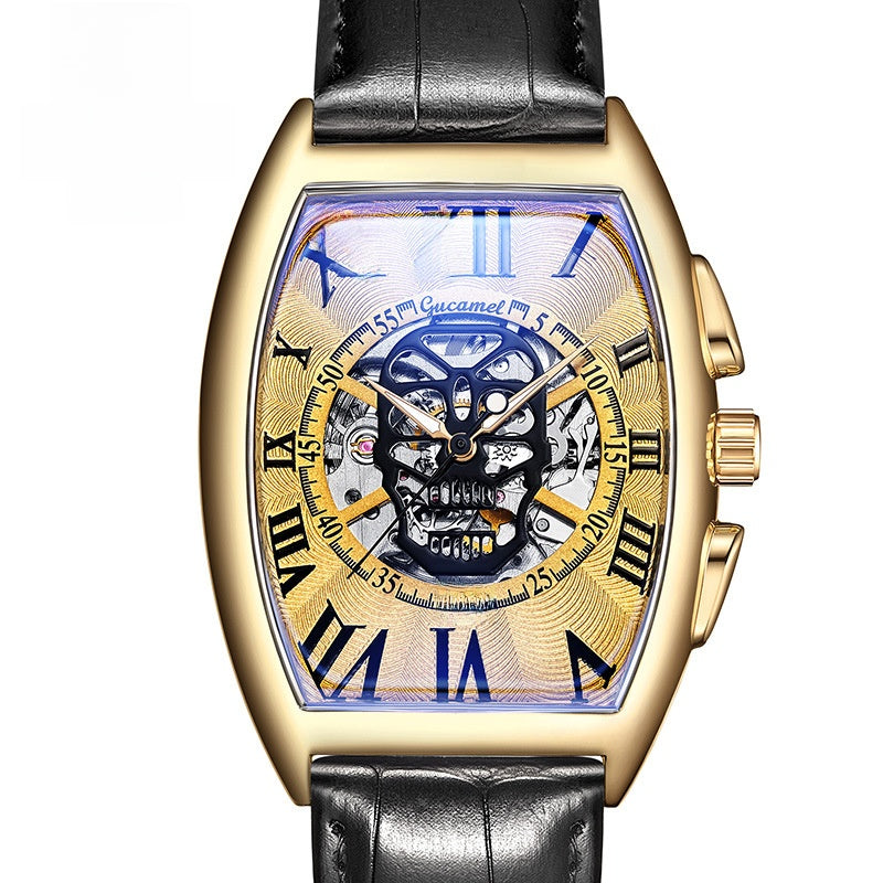 Reloj mecánico automático esqueleto con calavera