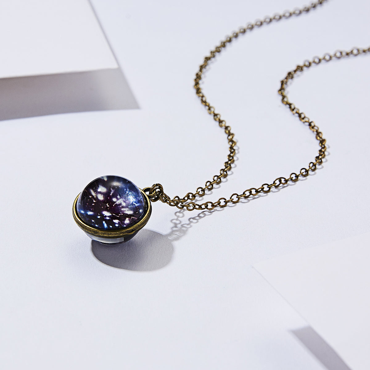 Double-Sided Geometric Pendant Galaxy Glow Necklace