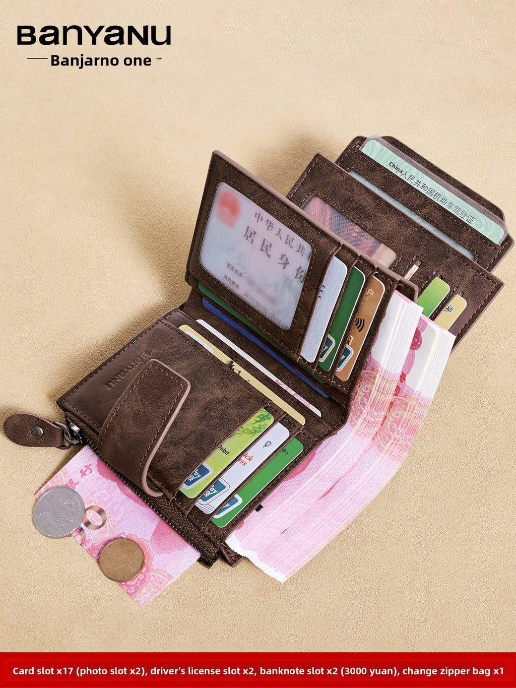 Cartera con Monedero de Piel Auténtica para Hombre con Protección RFID