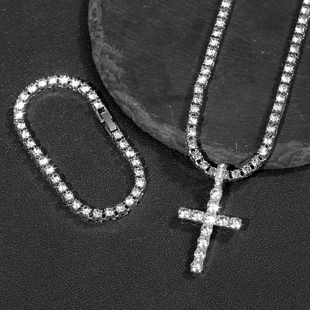Collar Unisex con Colgante de Cruz de Strass Estilo Hip Hop, Cadena 4mm