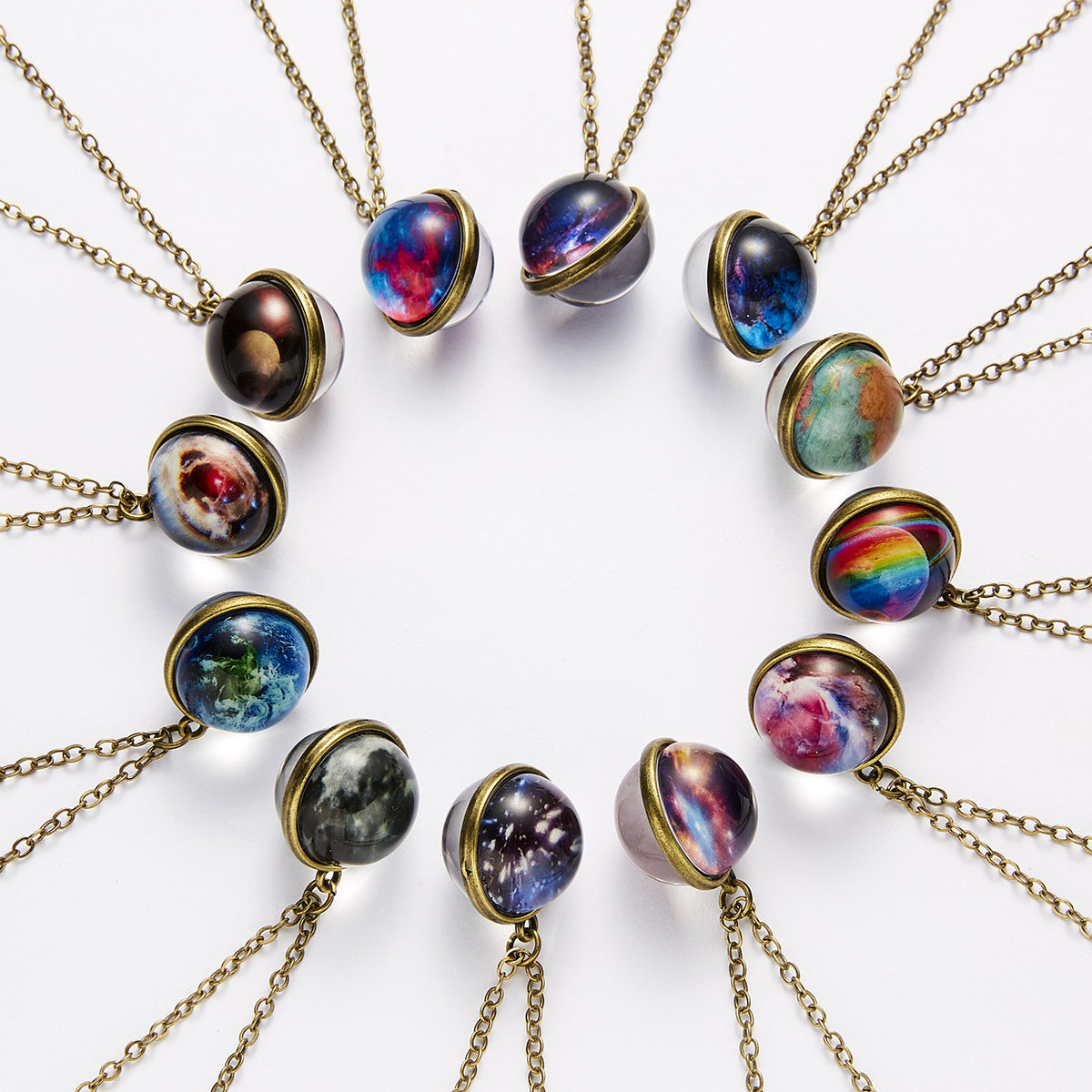 Double-Sided Geometric Pendant Galaxy Glow Necklace