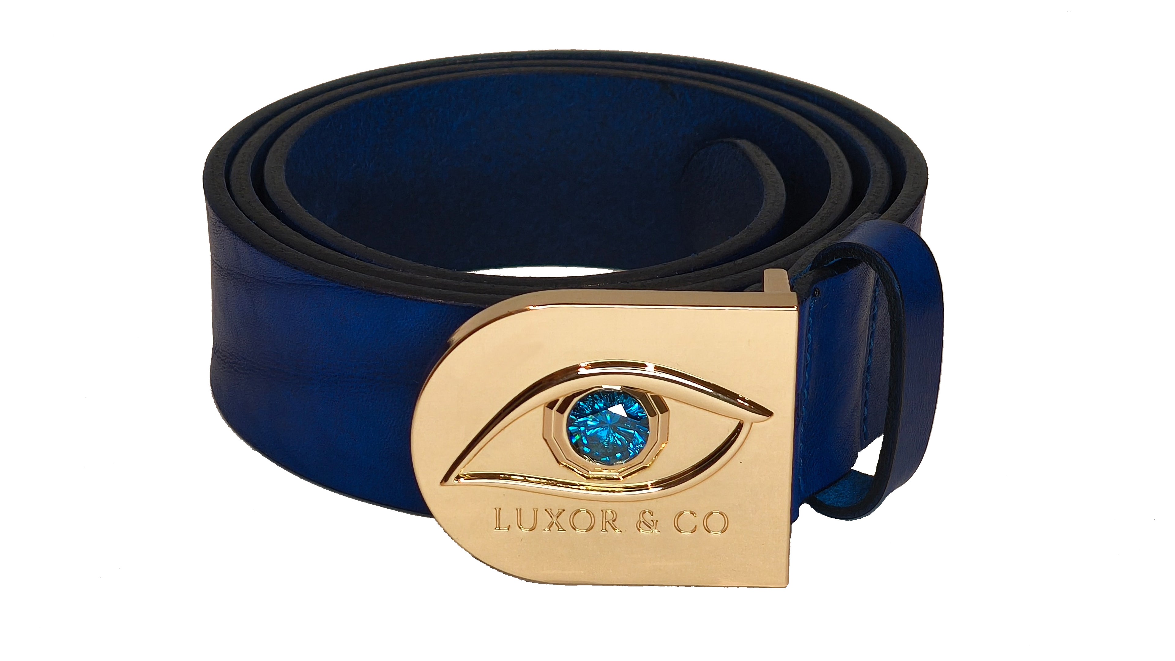 Cinturón de Piel Ojo de Ra | Cuero Azul 4cm | Luxor & Co