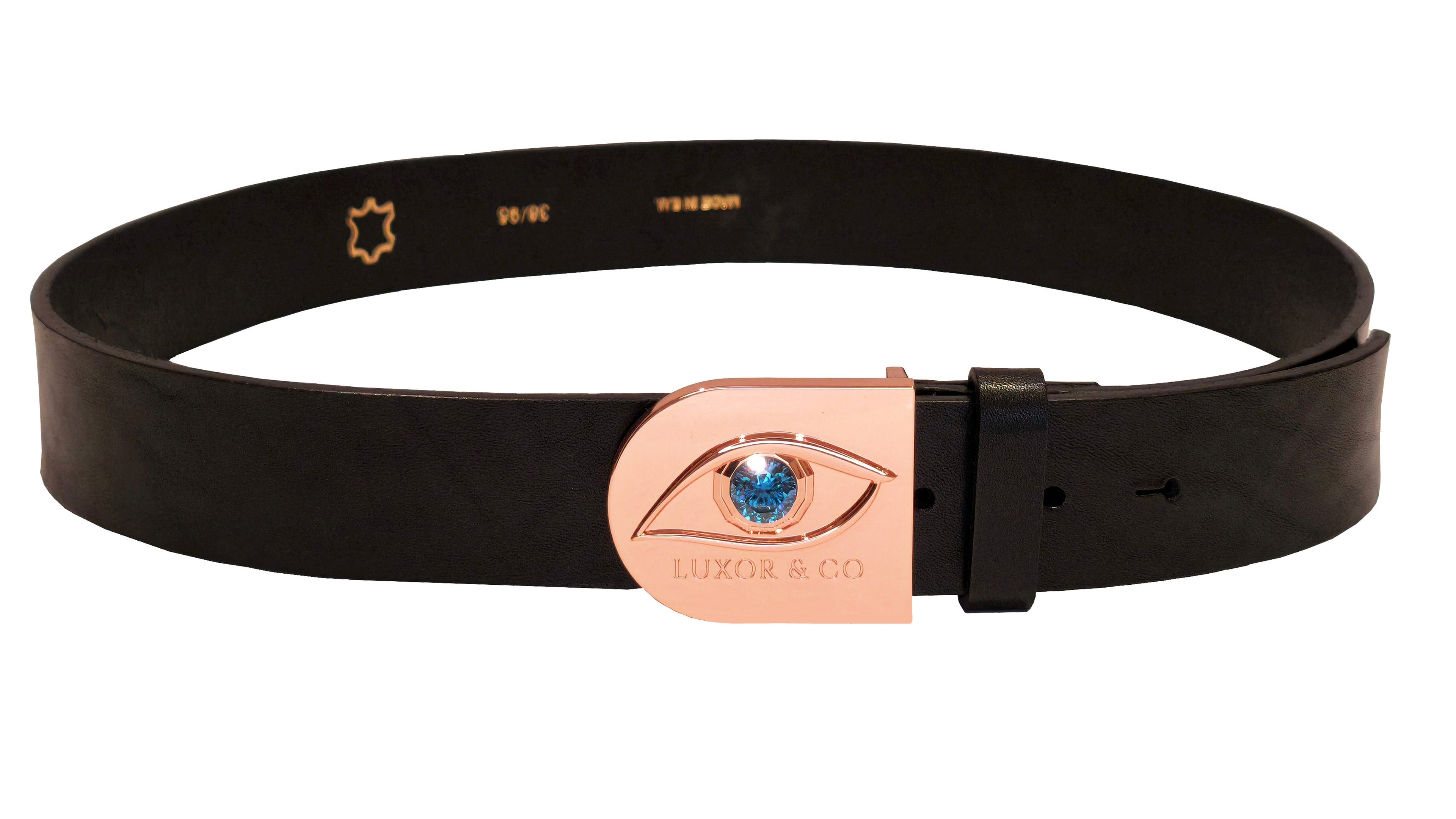 Cinturón de Piel Ojo de Ra - Cuero Negro, hebilla Oro Rosa – LUXOR&CO