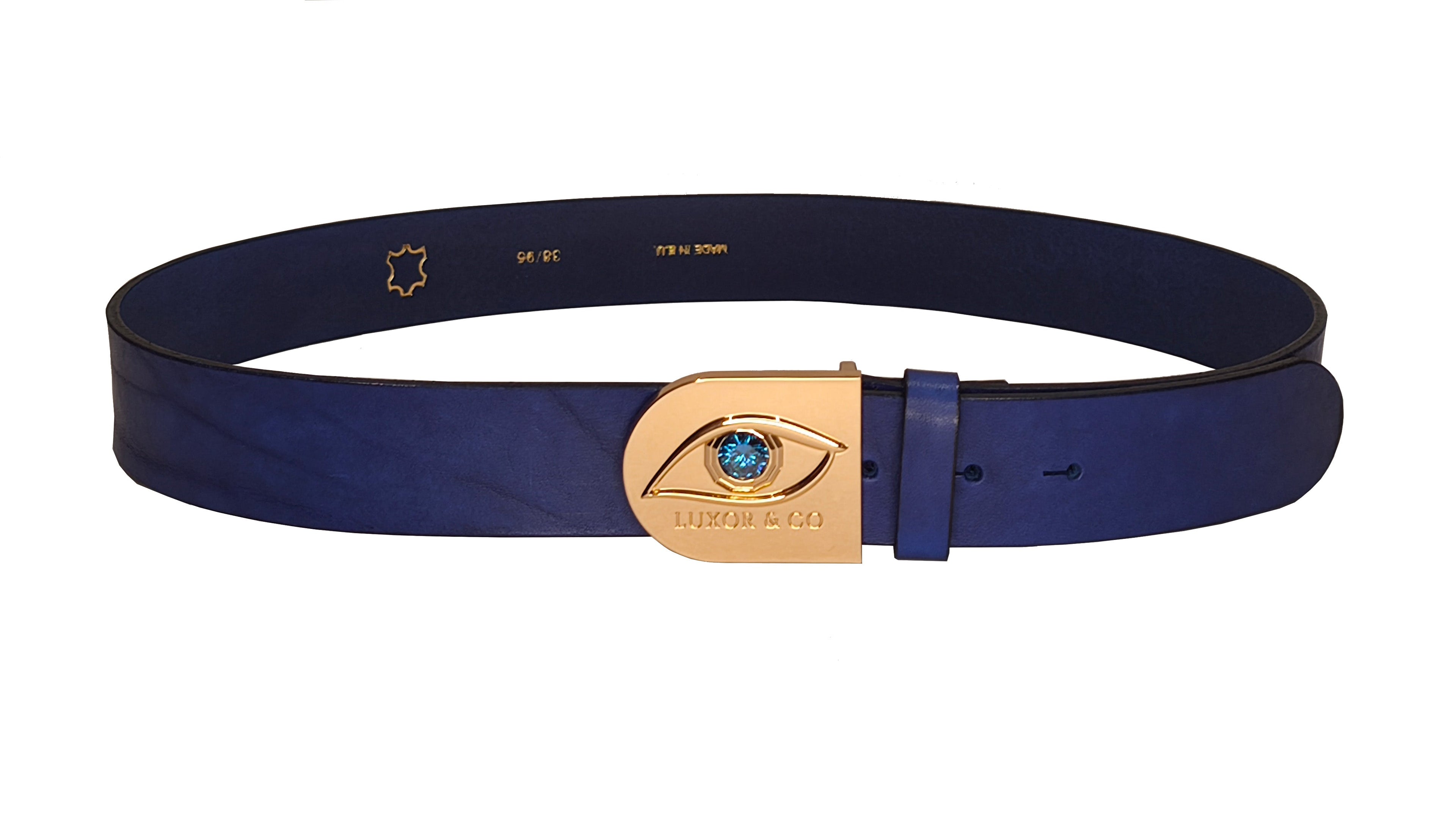 Cinturón de Piel Ojo de Ra - Cuero Azul, hebilla Oro – LUXOR&CO