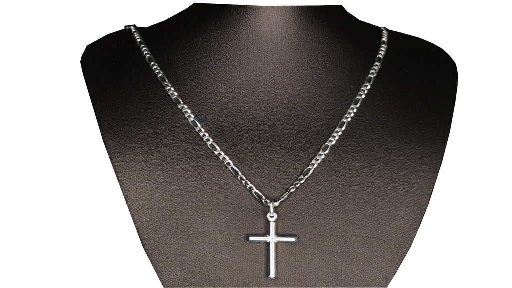 Collar de Cruz de Plata para Hombre - Cadena Figaro de Eslabones