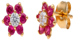Pendientes Rosetón Flor en Oro de 18 Kl con Circonitas y Piedras Rojas – LUXOR&CO, joyería de lujo