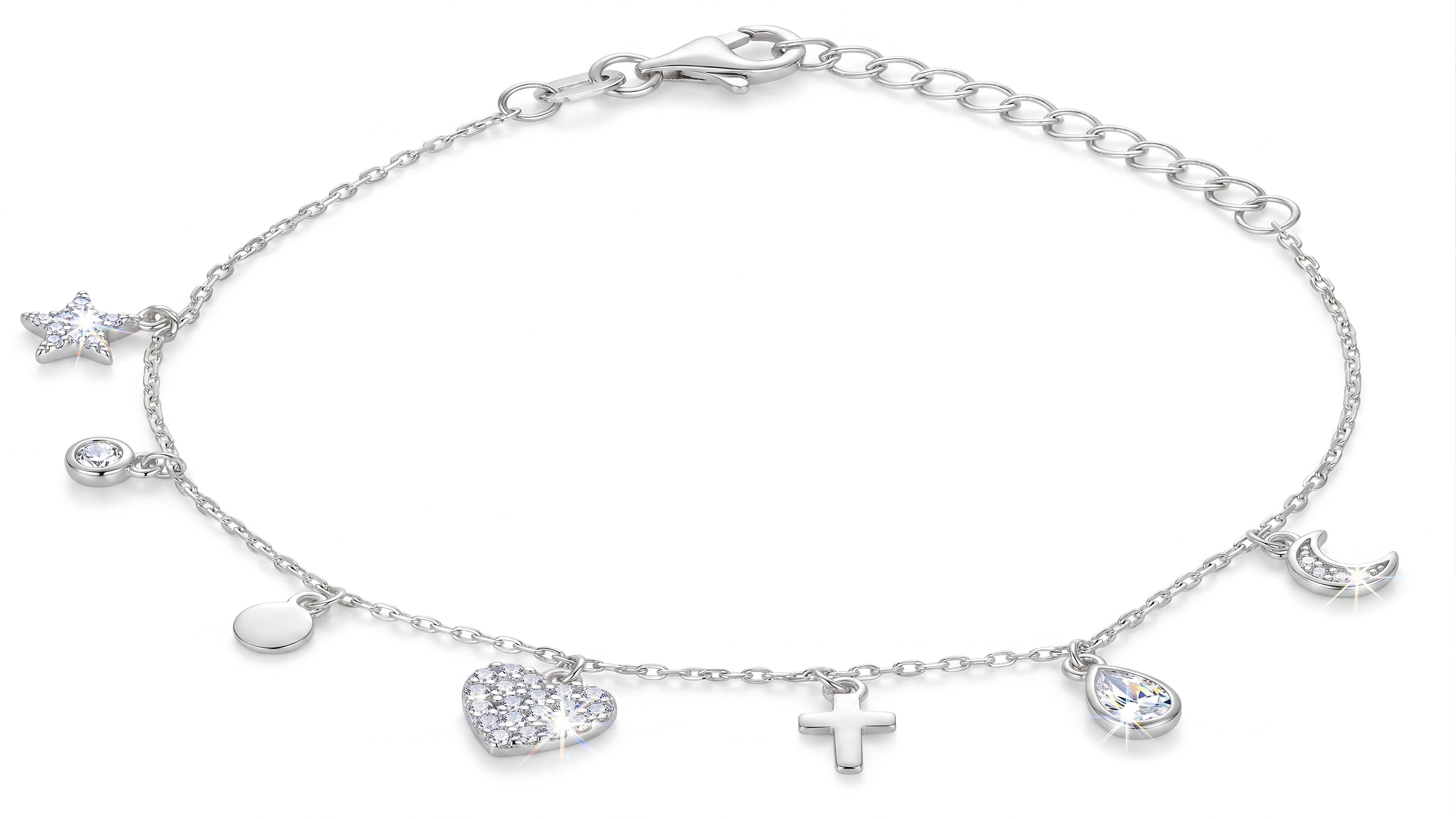 Pulsera Multicharms en Plata de Ley 925 – Símbolos de Luz y Vida