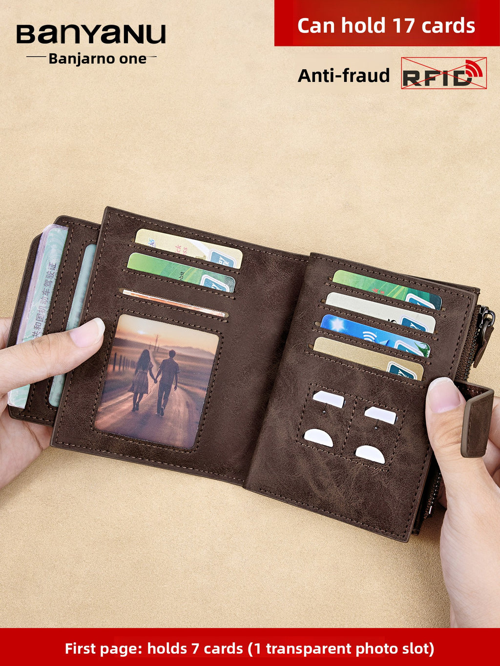 Cartera con Monedero de Piel Auténtica para Hombre con Protección RFID