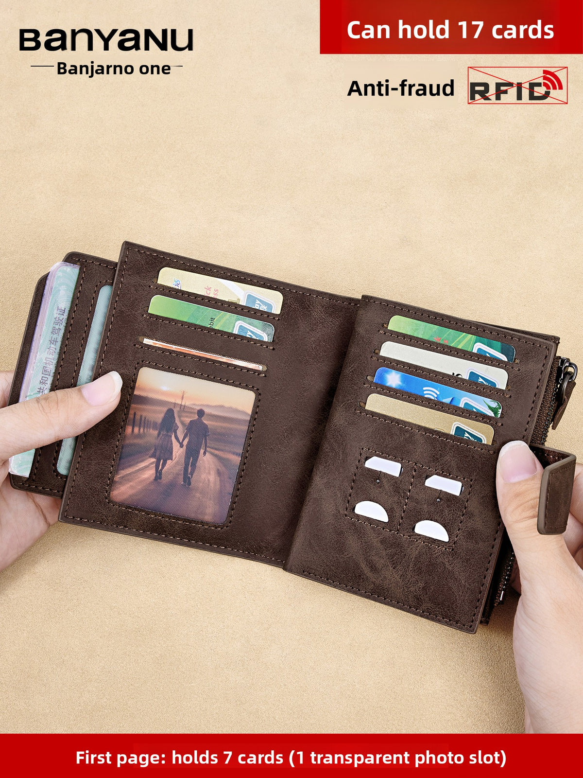 Cartera con Monedero de Piel Auténtica para Hombre con Protección RFID