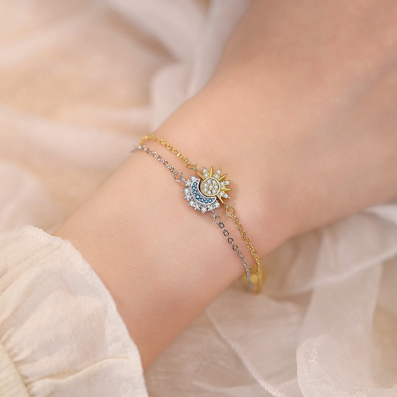 Pulsera de Sol Bicolor en Plata para Mujer, Estilo Layered