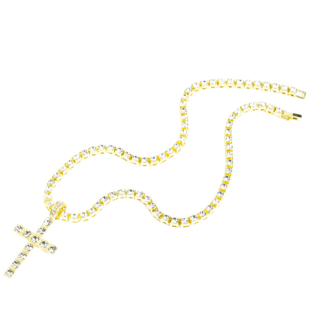 Collar Unisex con Colgante de Cruz de Strass Estilo Hip Hop, Cadena 4mm
