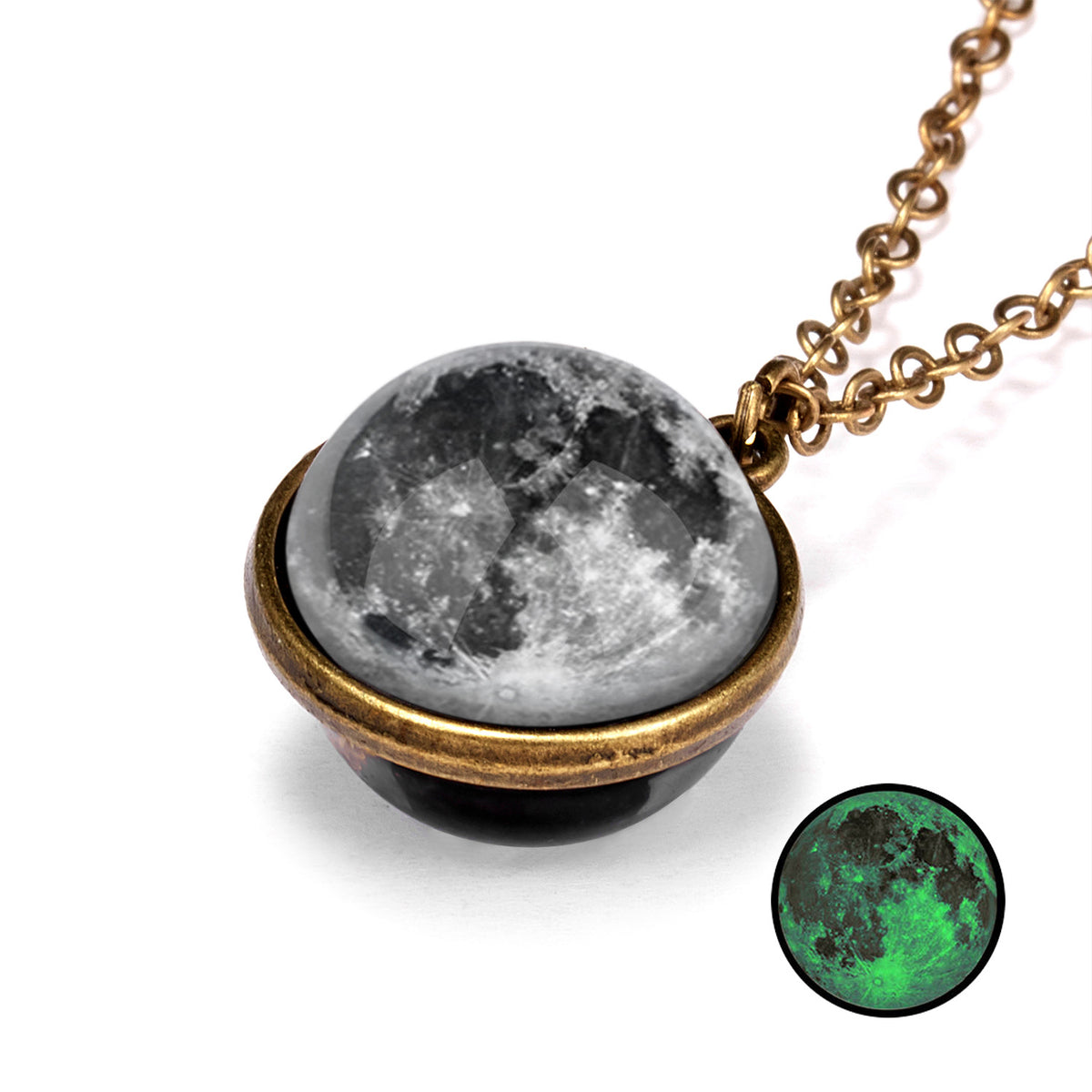 Double-Sided Geometric Pendant Galaxy Glow Necklace