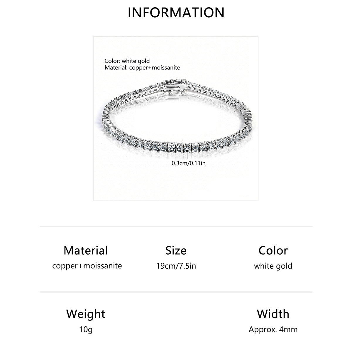 Pulsera Tenis de Moissanita con Base de Cobre y Baño de Oro