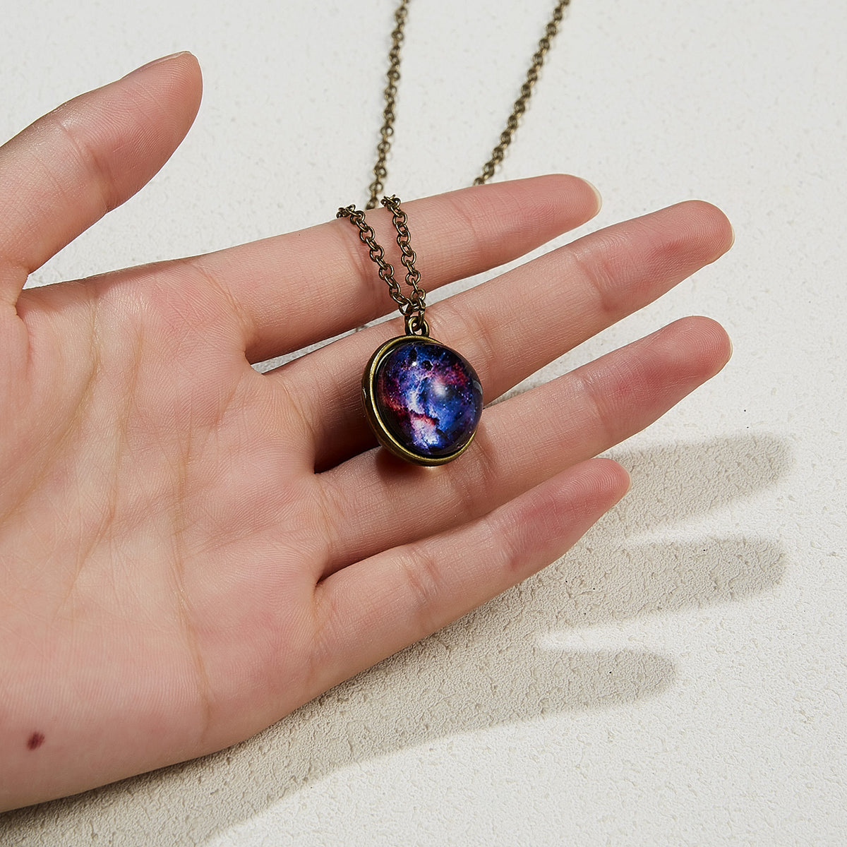 Double-Sided Geometric Pendant Galaxy Glow Necklace
