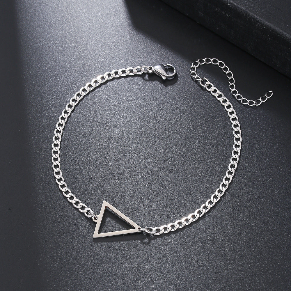 Pulsera de Acero Inoxidable Geométrica con Triángulo y Cruz – Cadena NK Estilo Hip Hop (Unisex)
