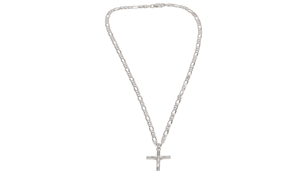 Conjunto de Cadena Fígaro y Cruz con Cristo en Plata de Ley 925