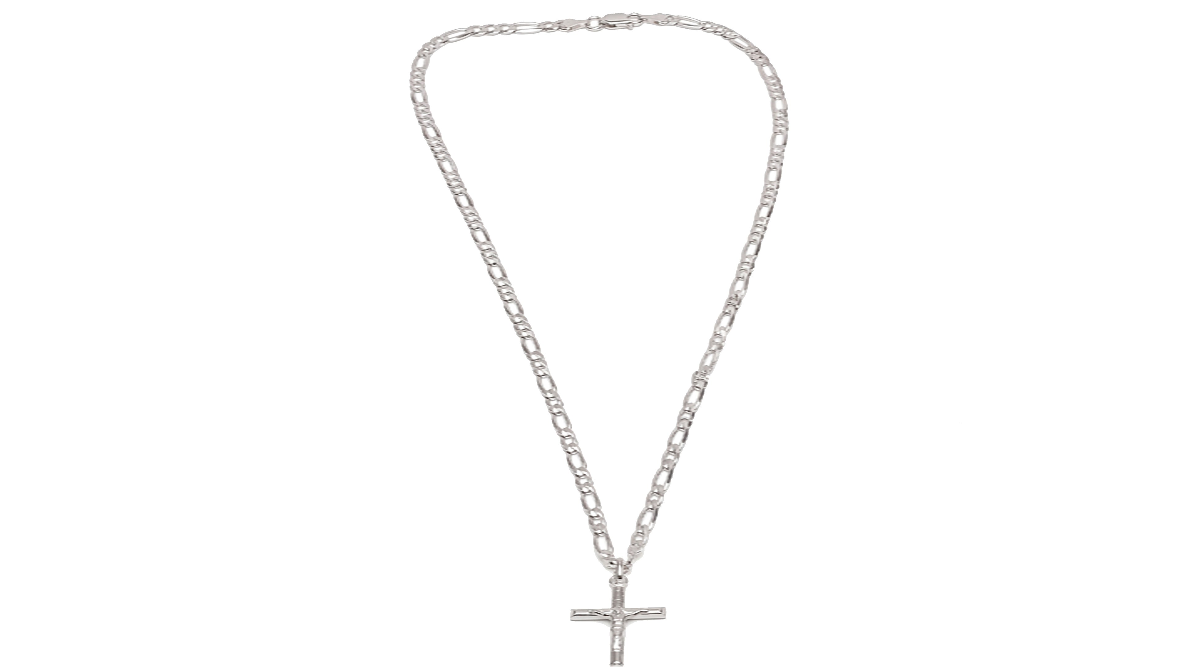 Conjunto de Cadena Fígaro y Cruz con Cristo en Plata de Ley 925