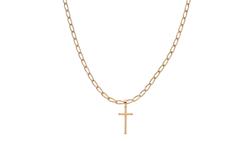 Collar de Oro 18K - Cadena Bilbao 2mm con Cruz Hueca Clásica