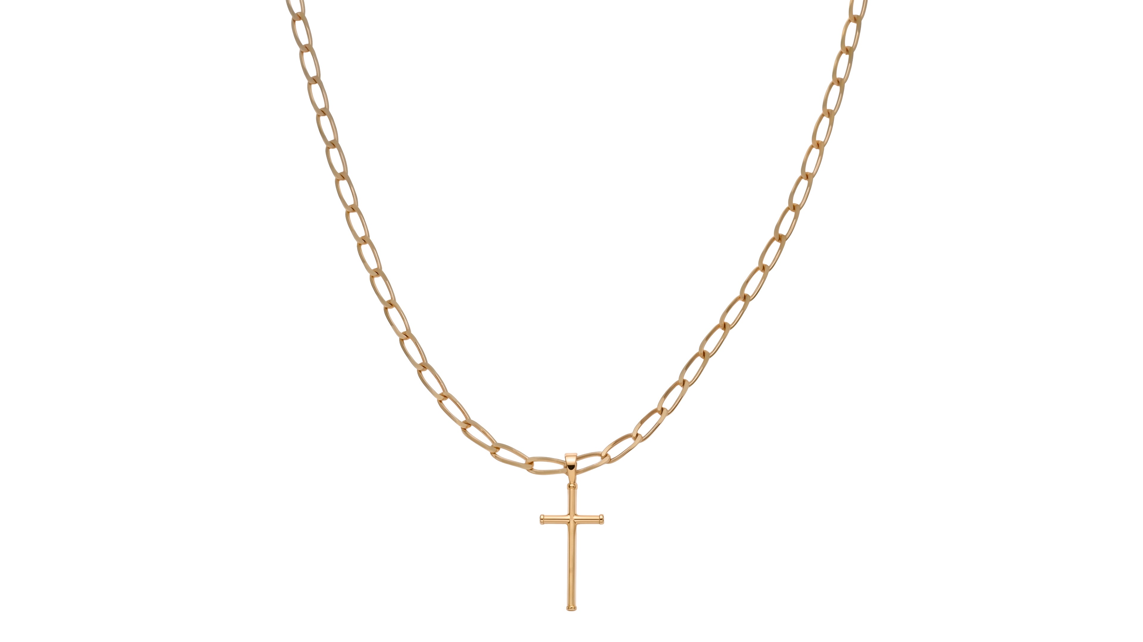 Collar de Oro 18K - Cadena Bilbao 2mm con Cruz Hueca Clásica
