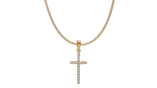 Collar Cruz de Oro 18K con Circonitas y Cadena Barbada Maciza – LUXOR&CO, joyería de lujo