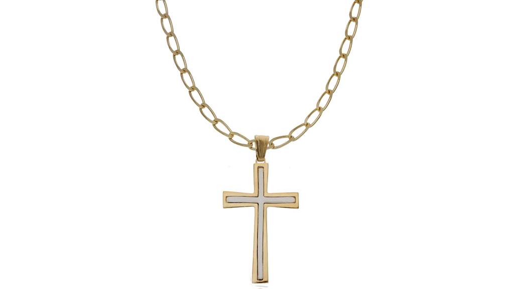 Conjunto Cruz Bicolor y Cadena Bilbao Oro 18K