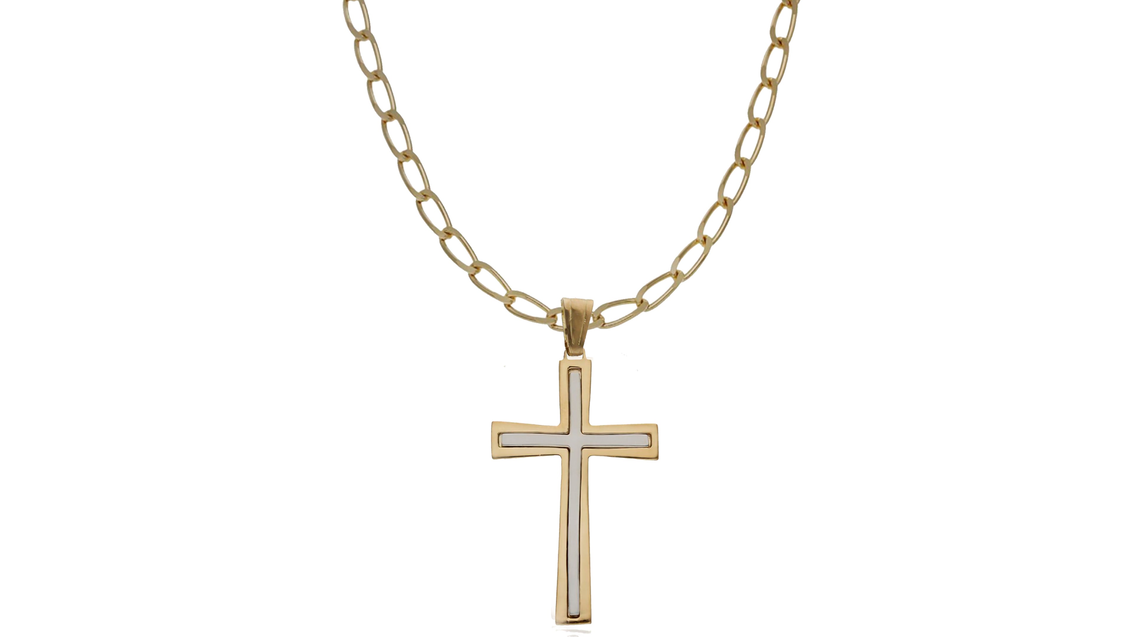 Conjunto Cruz Bicolor y Cadena Bilbao Oro 18K
