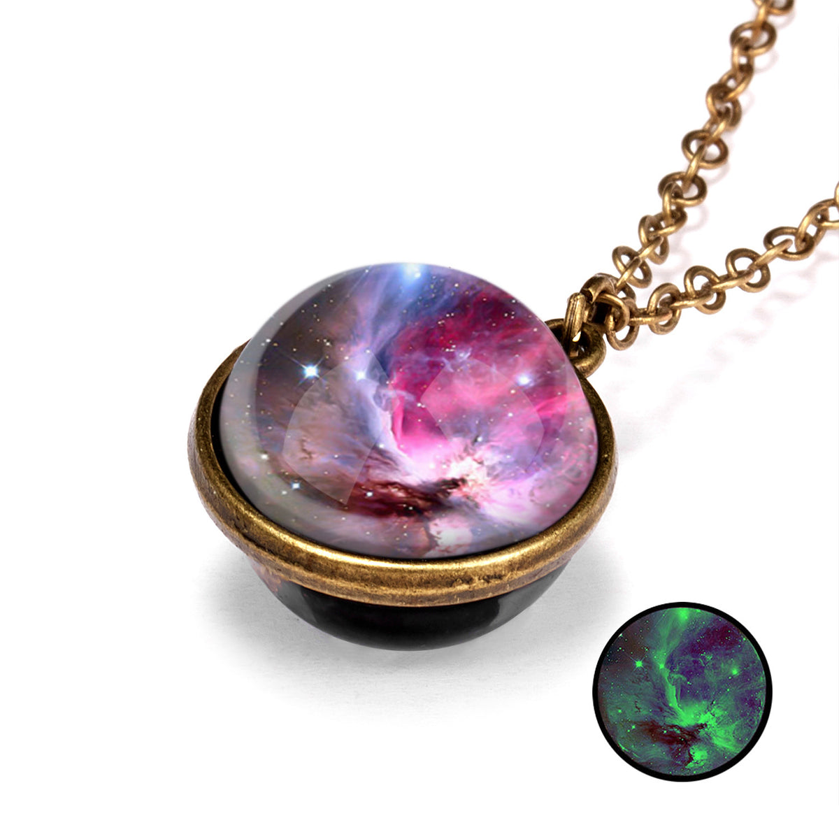 Double-Sided Geometric Pendant Galaxy Glow Necklace