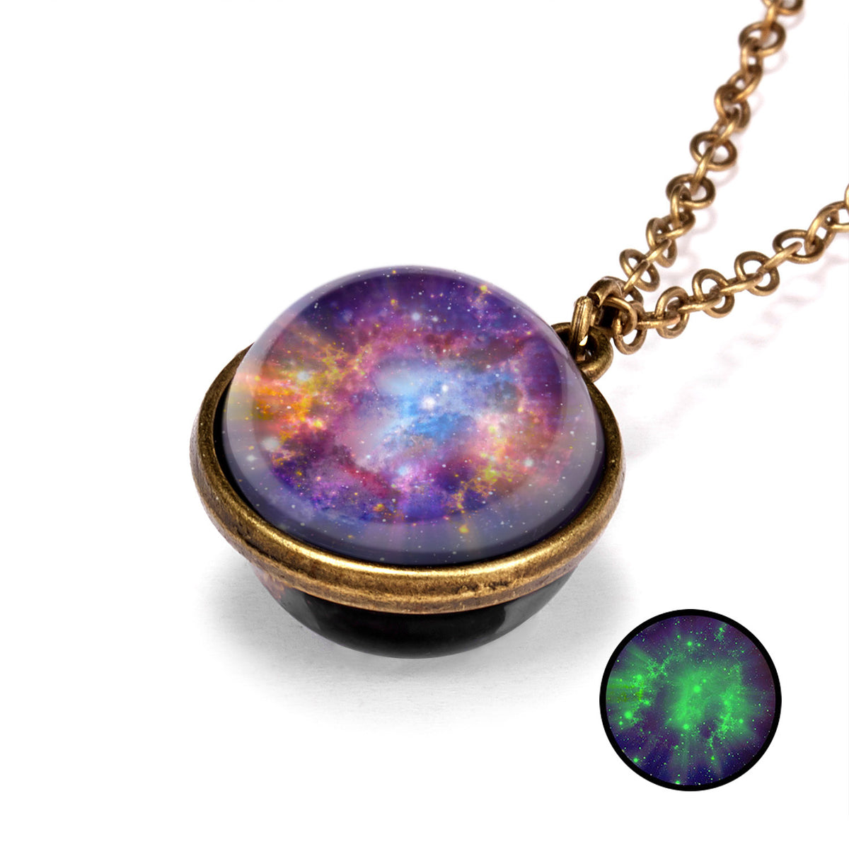 Double-Sided Geometric Pendant Galaxy Glow Necklace