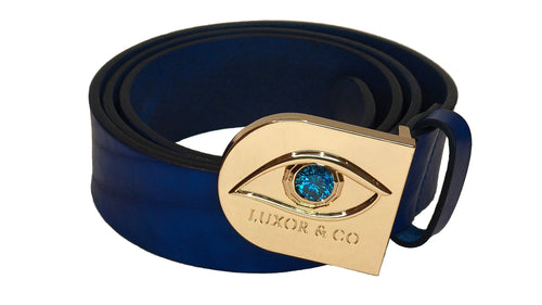 Cinturón de Piel Ojo de Ra | Cuero Azul 4cm | Luxor & Co